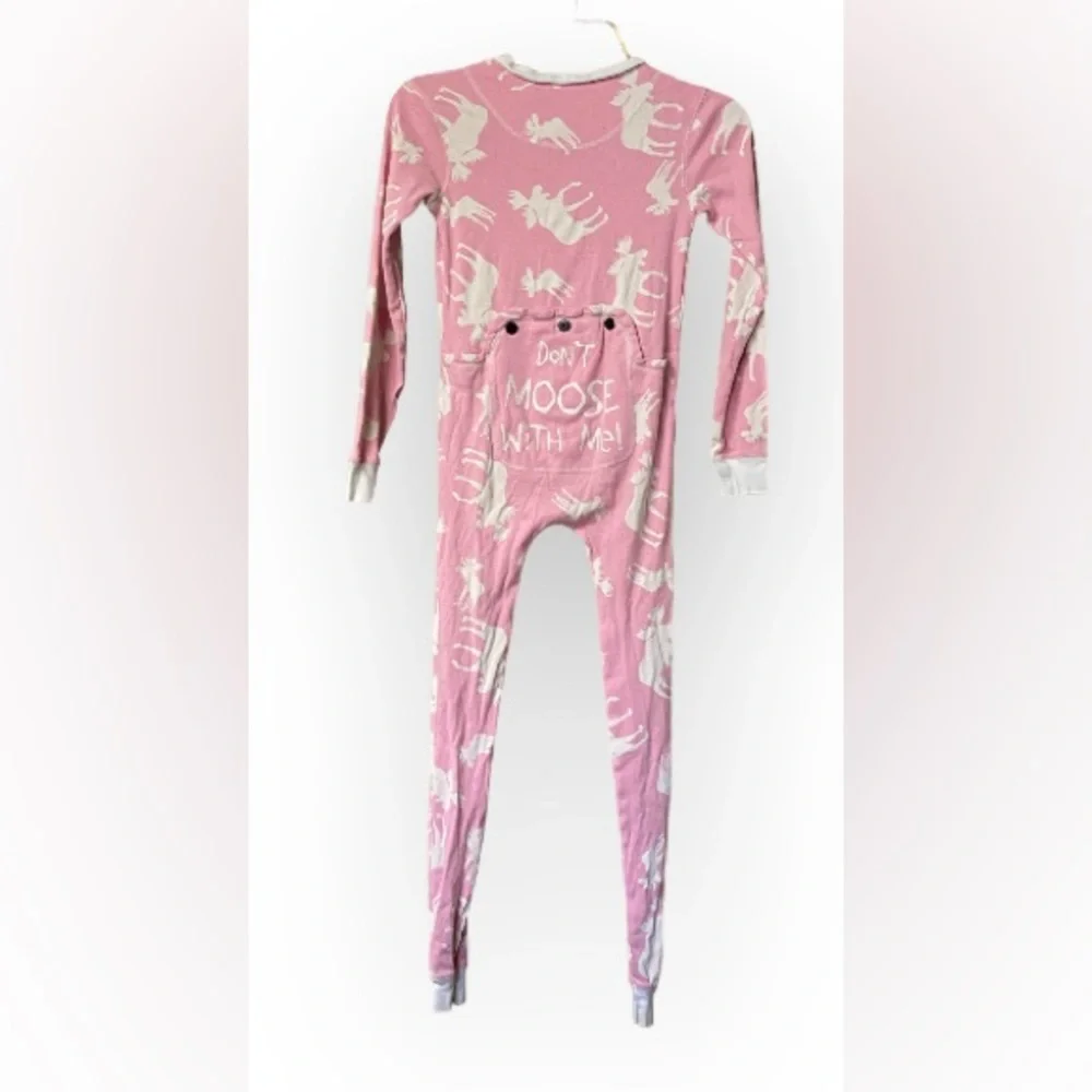 Lazy One PINK MOOSE FLAPJACK PAJAMAS SZ 10
